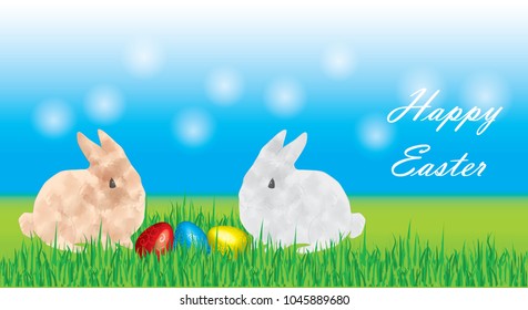 
Happy Easter greeting card, Eggs and rabbit with happy Easter text greeting card for Easter day, Eps 10 vector