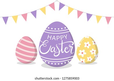 Happy Easter greeting card with eggs. Calligraphy lettering hand written. -Vector
