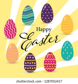 Happy easter greeting card with eggs. Vector illustration.