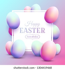 Happy Easter greeting card with Easter eggs. Modern 80s trendy style.