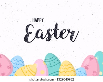Happy Easter greeting card. Easter eggs composition.