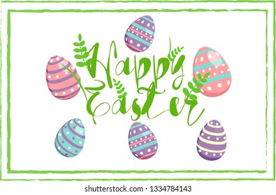 Happy Easter greeting card with eggs.  Vector file, easy editing. 