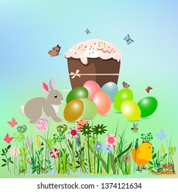 Happy easter Greeting Card. A lot of Easter eggs on the background