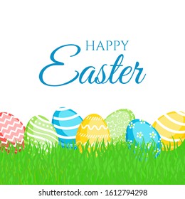 Happy Easter greeting card with сolorful eggs. Vector illustration for Easter day