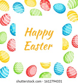 Happy Easter greeting card with сolorful eggs. Vector illustration for Easter day