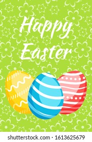 Happy Easter greeting card with сolorful eggs. Vector illustration for Easter day