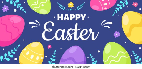 Happy Easter greeting card. Easter eggs. Vector illustration