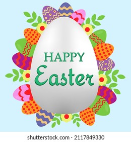 Happy easter greeting card with eggs. Vector illustration