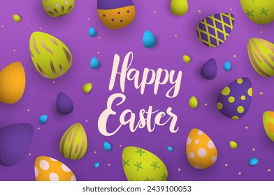 Happy Easter greeting card with eggs in pastel colors spring holiday celebration card horizontal