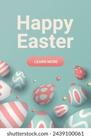 Tarjeta de felicitación de Pascua feliz con huevos en colores pastel tarjeta de celebración de vacaciones de primavera espacio de copia vertical