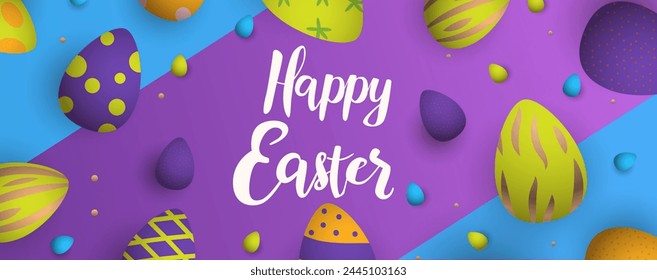 Happy Easter greeting card with eggs in pastel colors spring holiday celebration card horizontal