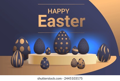 Happy Easter greeting card with eggs in pastel colors spring holiday celebration card horizontal
