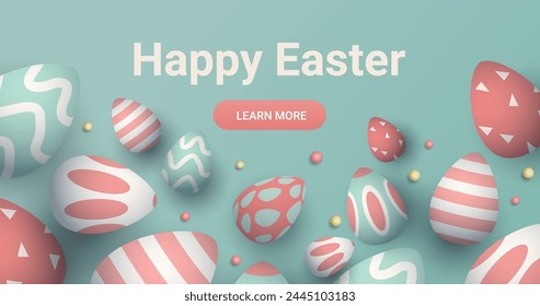 Happy Easter greeting card with eggs in pastel colors spring holiday celebration card horizontal copy space