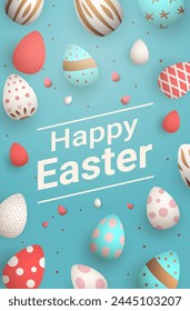 Happy Easter greeting card with eggs in pastel colors spring holiday celebration card vertical