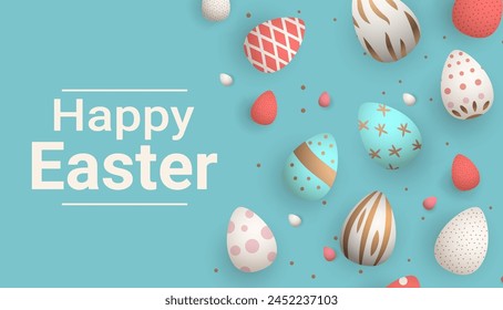 Happy Easter greeting card with eggs in pastel colors spring holiday celebration card horizontal