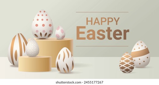 Happy Easter greeting card with eggs in pastel colors spring holiday celebration card horizontal