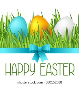 Happy Easter greeting card with eggs. Concept can be used for holiday invitations and posters.