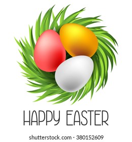 Happy Easter greeting card with eggs. Concept can be used for holiday invitations and posters.