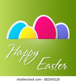 Happy Easter Greeting Card with eggs. Vector illustration.