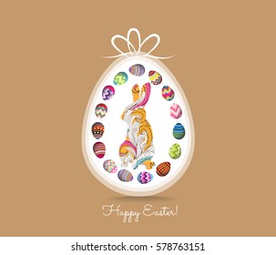 happy easter greeting card with eggs and doodle bunny