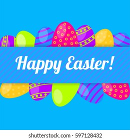 Happy easter! Greeting card with Easter eggs. Vector illustration.