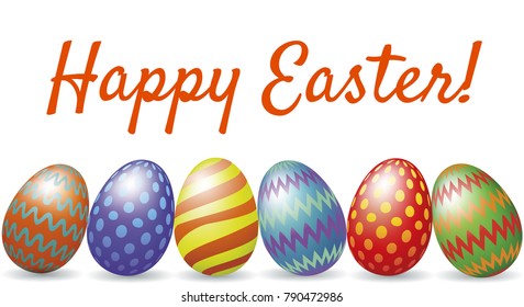 Happy Easter greeting card with easter eggs isolated on white