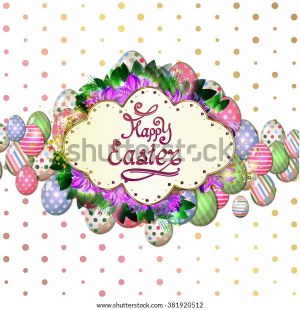Happy Easter\
greeting card with Easter eggs\
\
