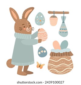 Happy Easter greeting card elements collection with eggs in pastel colors spring holiday celebration card