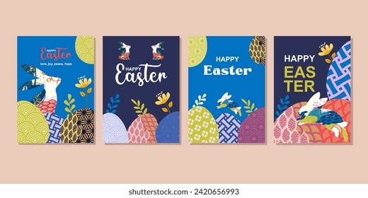 happy easter greeting card  fashion  commercial  banner, cover, social media with flat design. vector illustration