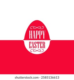 Happy Easter - greeting card featuring floral line art and an egg silhouette. A vector illustration.
