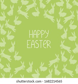 Happy Easter greeting card in flat style. Vector frame with rabbits