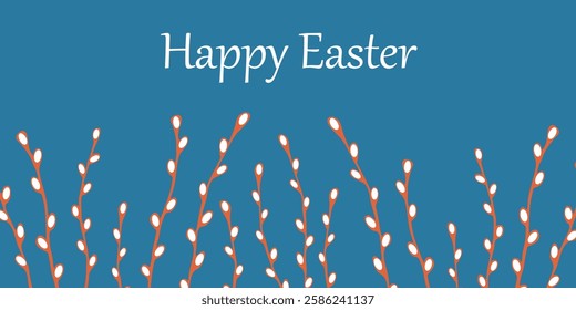 Happy Easter Greeting Card with Floral Illustration on Blue Background. Easter greeting card with vibrant flowers and a cheerful blue background is perfect for celebrations.