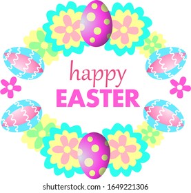 Happy easter greeting card with flowers and eggs 