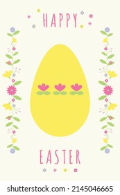 Happy Easter greeting card with flowers and egg. Vector illustration for card, invitation, banner, flyer.