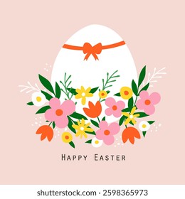 Happy Easter greeting card with flowers. Vector illustrations