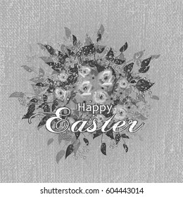Happy easter greeting card with flowers composition. Vector illustration.