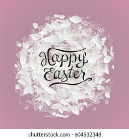 Happy easter greeting card with flowers composition. Vector illustration.