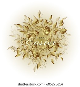 Happy easter greeting card with flowers composition. Vector illustration.