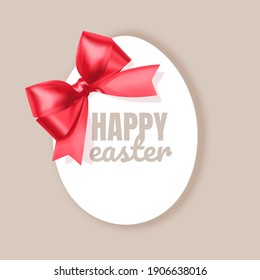 Happy Easter greeting card and frame in shape of egg, Vector illustration in simple flat style.