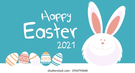 Happy Easter greeting card with funny bunny and lettering design