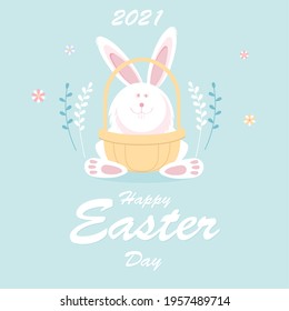 Happy Easter greeting card with funny bunny and lettering design