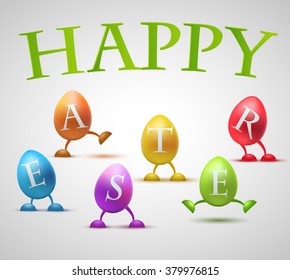 Happy Easter Greeting Card with Funny egg with legs vector illustration