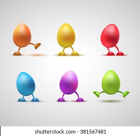 Happy Easter Greeting Card with Funny egg with legs vector illustration