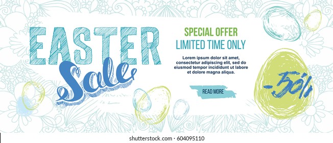 Happy easter greeting card. Gift Voucher coupon, ticket or invitation design with place for your text message.