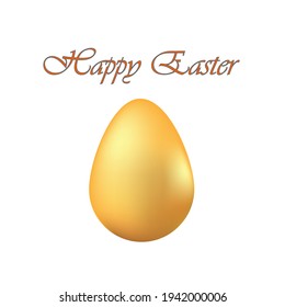 Happy Easter greeting card . Gold Easter Egg Isolated on White Background. Vector illustration.