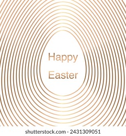 Tarjeta de felicitación de Pascua feliz con huevos de contorno dorado sobre fondo blanco. Ilustración de vector