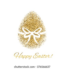 Happy Easter greeting card with gold glitter egg. Easter icon. Vector illustration