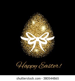 Happy Easter greeting card with gold glitter egg. Easter icon. Vector illustration