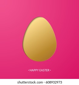Happy Easter greeting card with golden easter egg. Vector illustration.