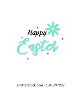 Happy Easter greeting card with green floral. - vector
